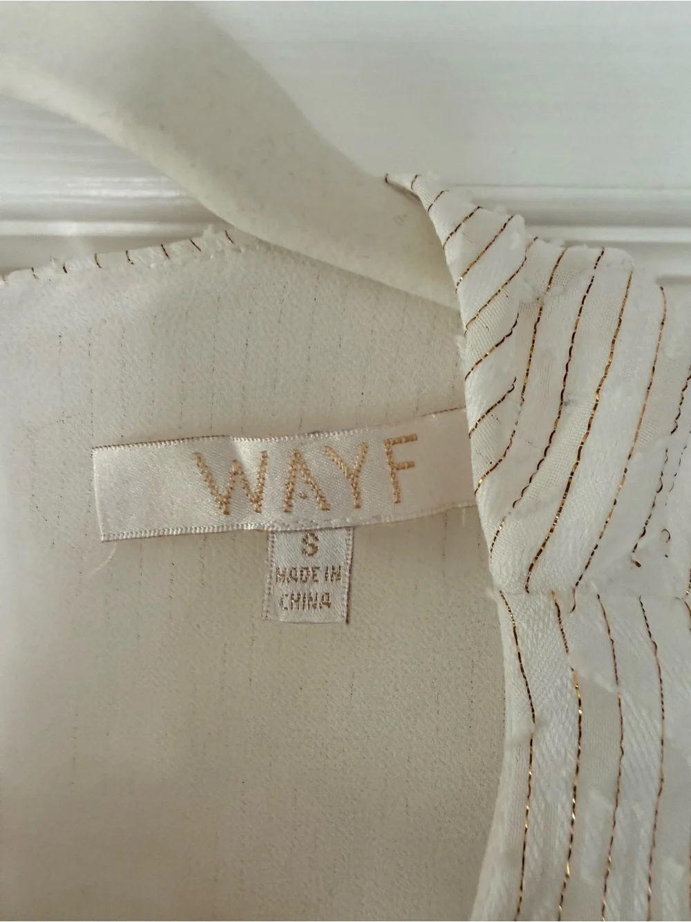Wayf Cream Chevron-Texture Long Sleeve Blouse